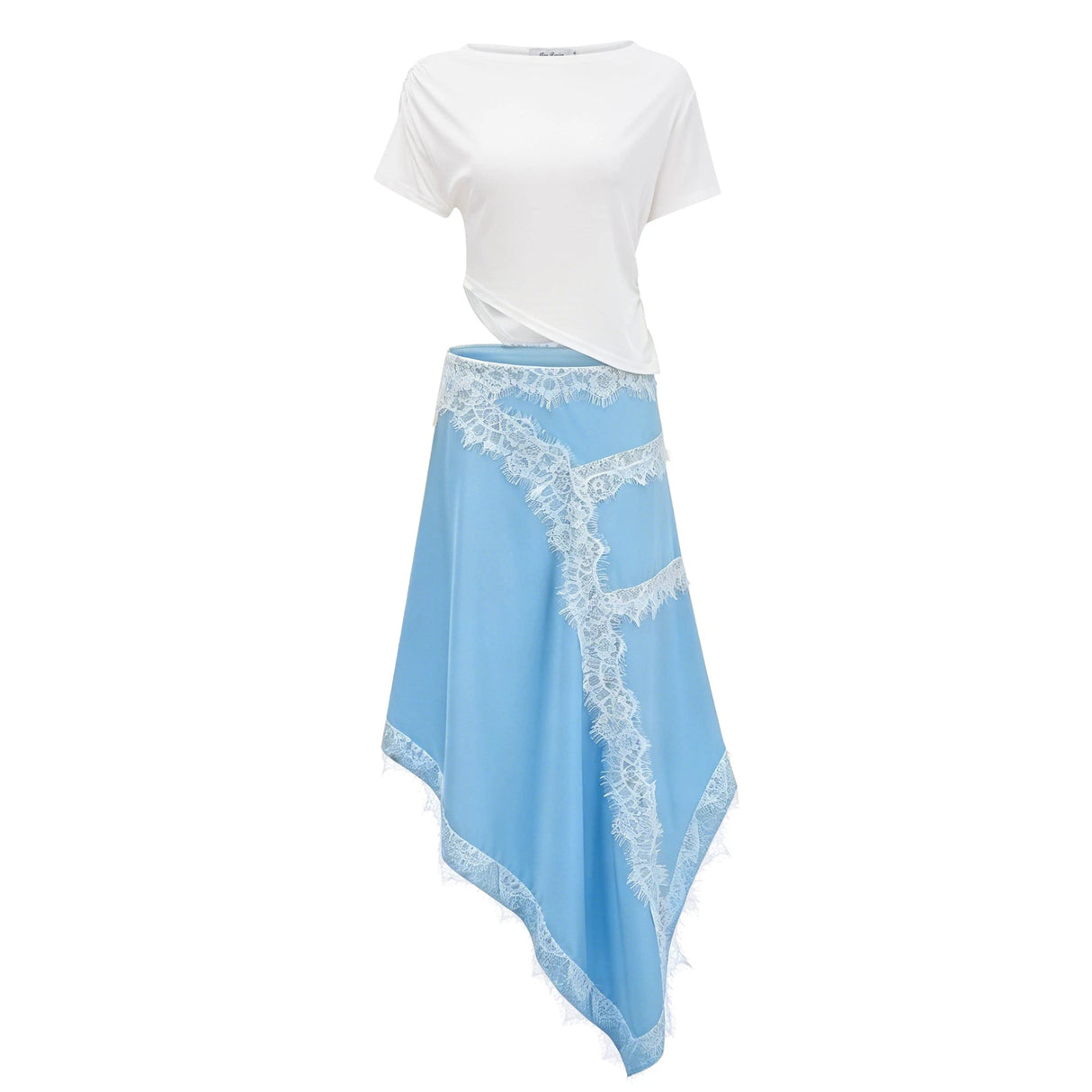 Fiamma Blue Gathered Lace Panel Maxi Dress