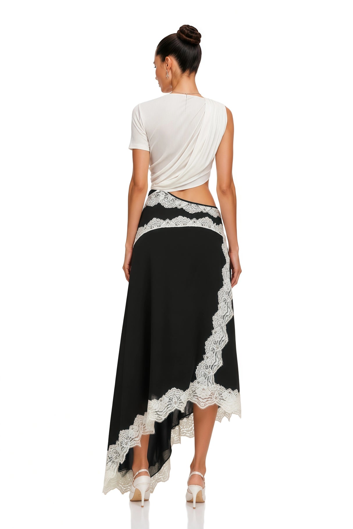 Fiamma Color Block Gathered Lace Panel Maxi Dress