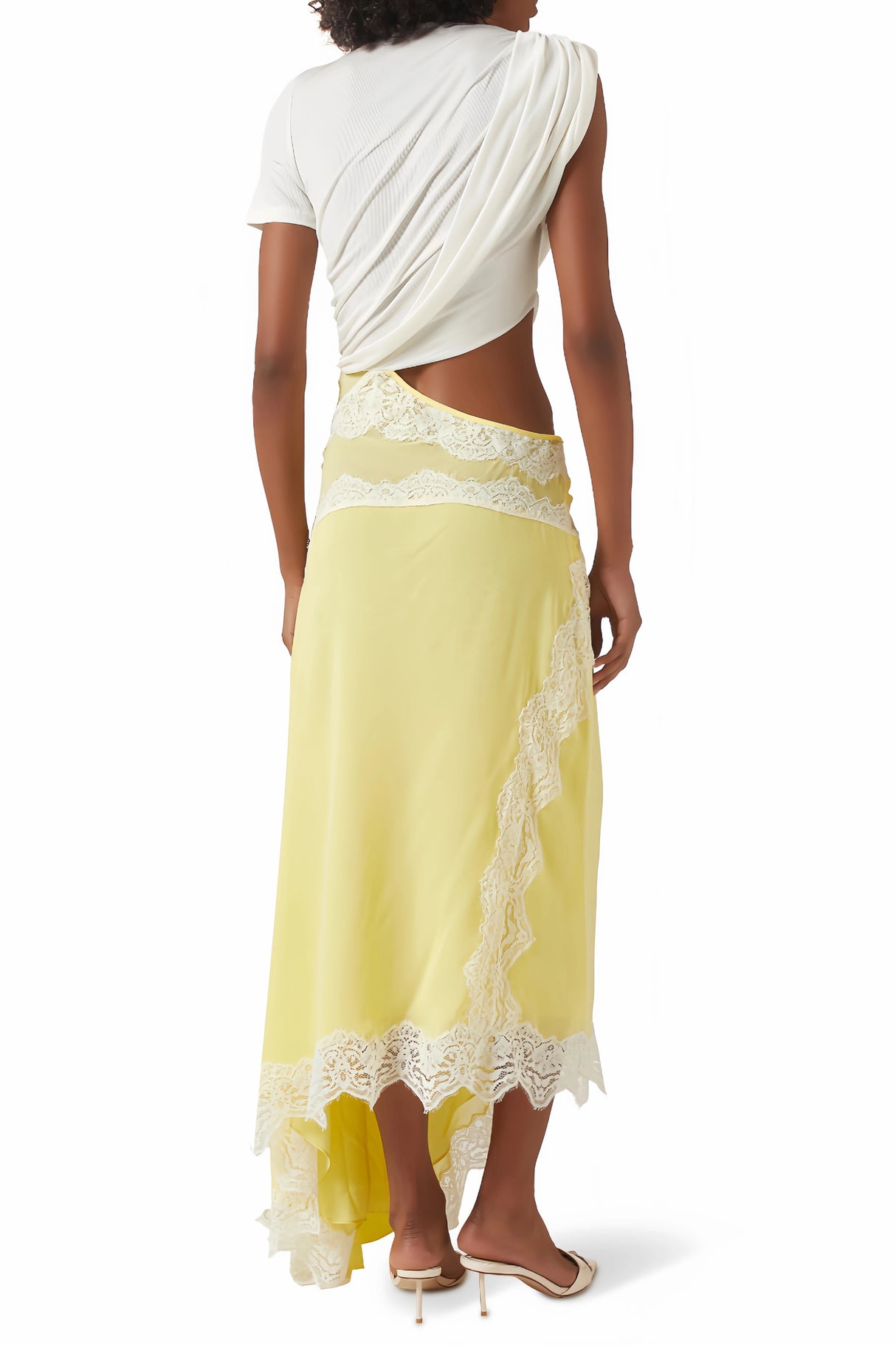 Fiamma Yellow Gathered Lace Panel Maxi Dress