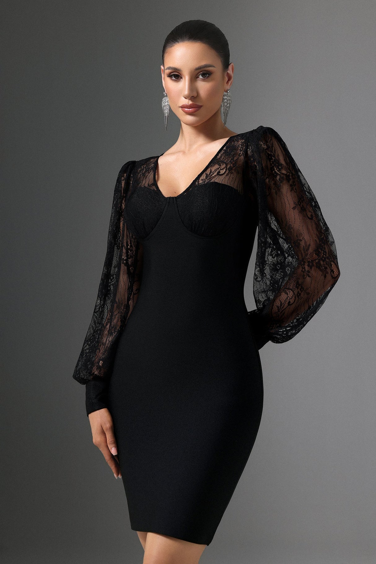 Filippa Black Lace Detail V-Neck Dress for Women