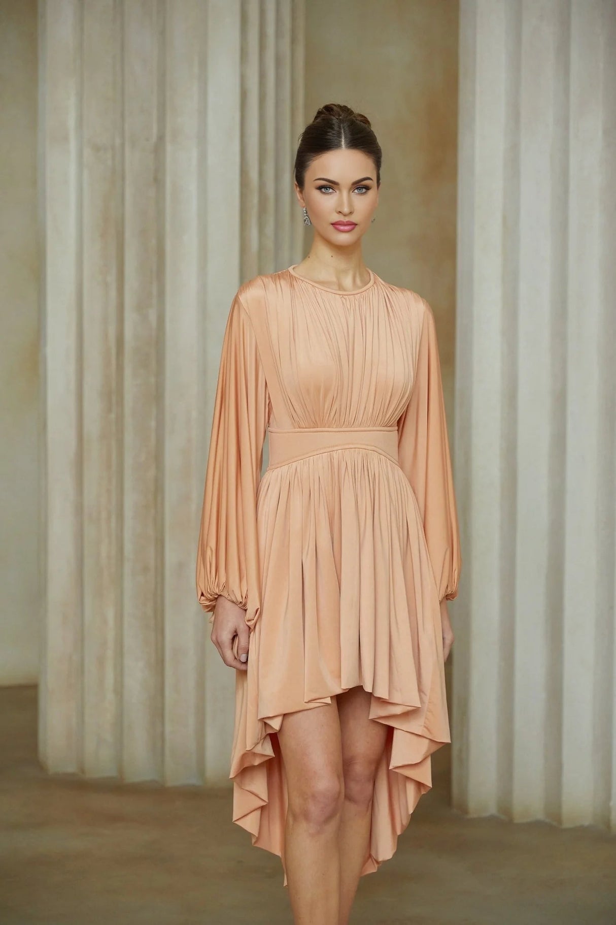 Filippa Midi Dress Pink Pleated Asymmetrical Calf - Length