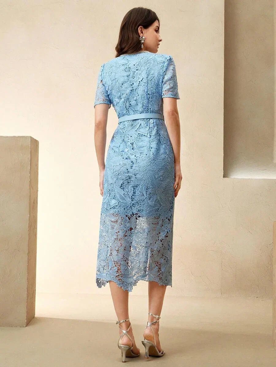 Filippa Midi Dress - Round Neck - Wedding - Regular Sleeve - High Waist - Elegant