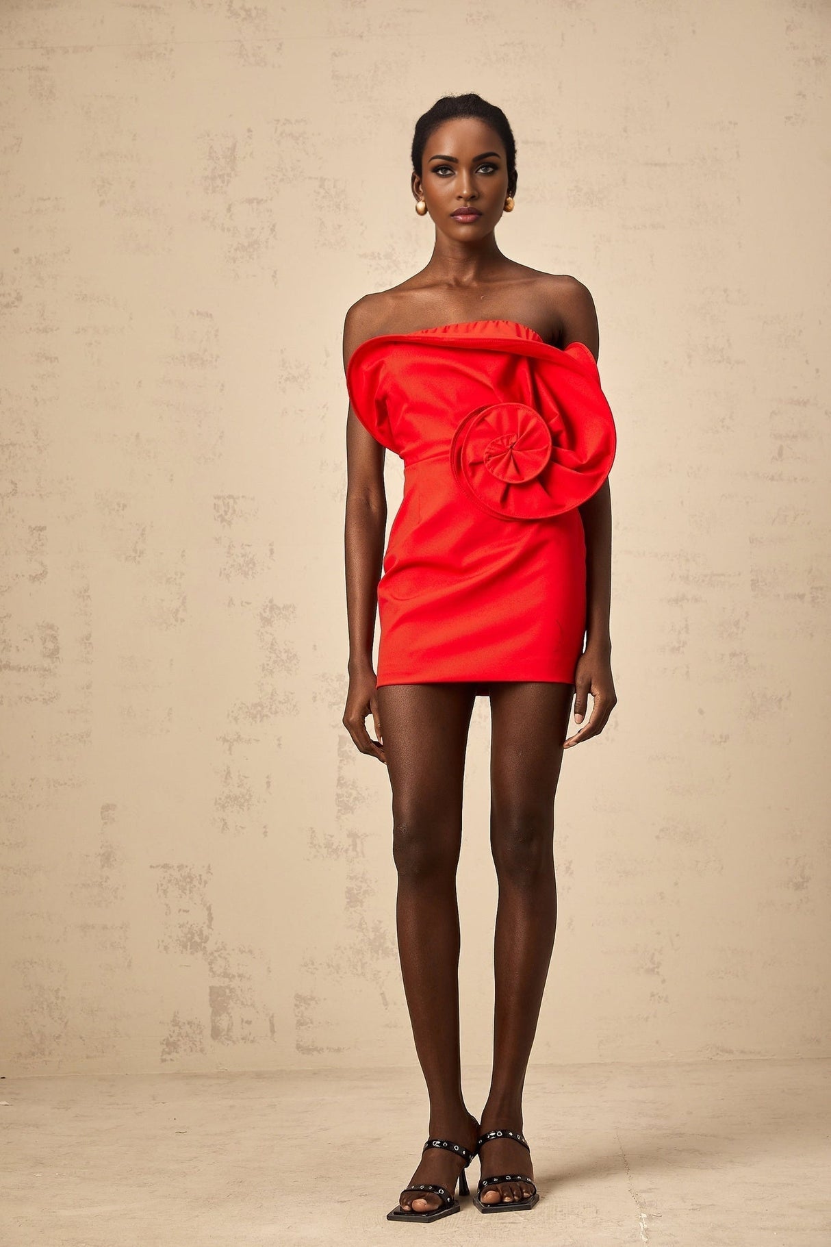 Filippa Strapless Mini Dress - Floral Appliqué - Boned Bodice - Stretch Design - Off the Shoulder