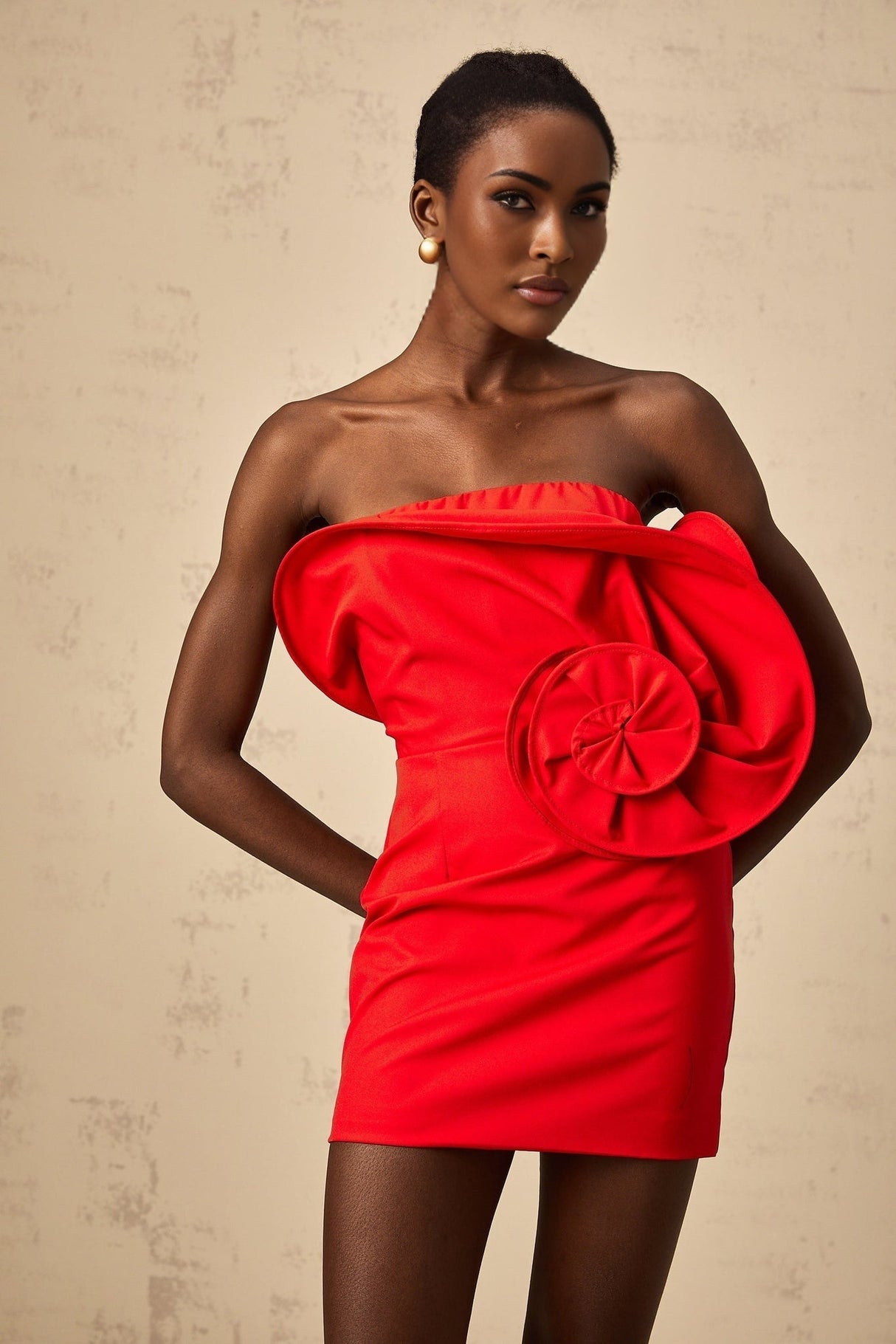 Filippa Strapless Mini Dress - Floral Appliqué - Boned Bodice - Stretch Design - Off the Shoulder