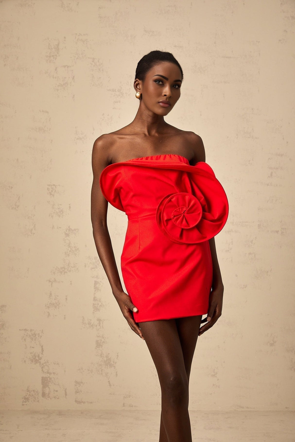 Filippa Strapless Mini Dress - Floral Appliqué - Boned Bodice - Stretch Design - Off the Shoulder