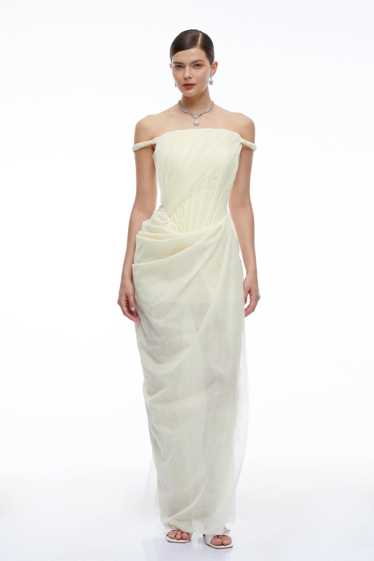 Finley Yellow Off Shoulder Ruched Bodycon Maxi Dress