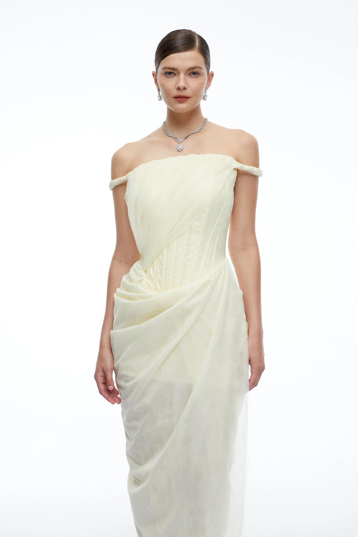 Finley Yellow Off Shoulder Ruched Bodycon Maxi Dress