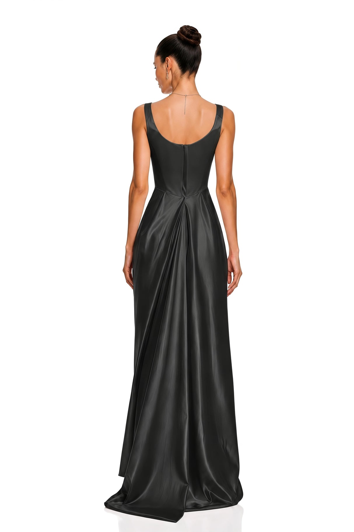 Fiona Black Satin Square Neck Maxi Dress