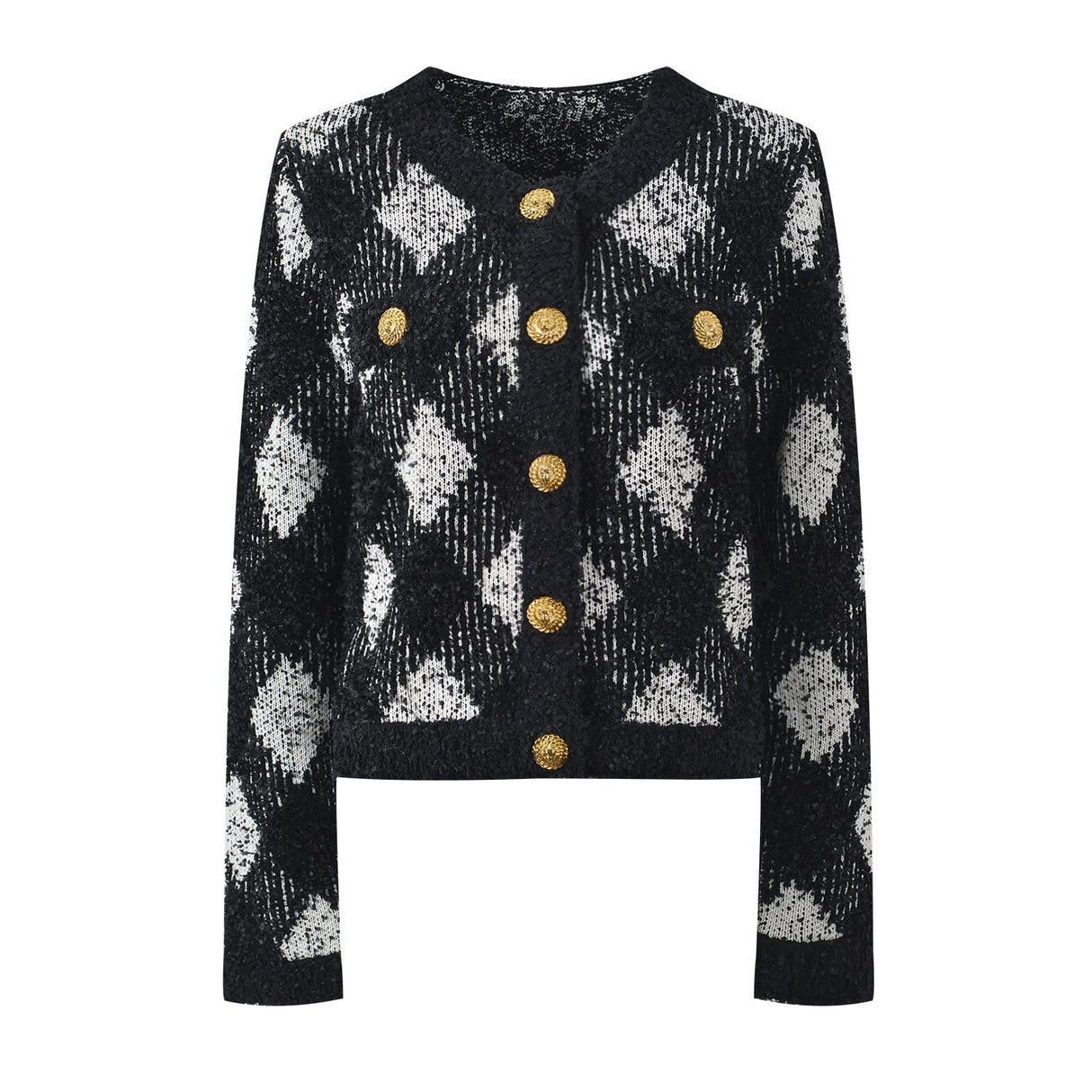 Fiona Cardigan - Classic Cropped Silhouette - Chic Argyle Pattern - Cozy Knit Fabric