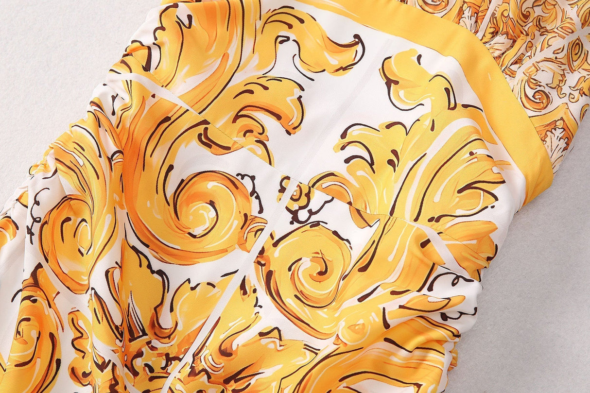 Fiona Dress - Halter Neck Silhouette - Baroque Pattern Design - Tailored Fit - Wrap Around Neckline