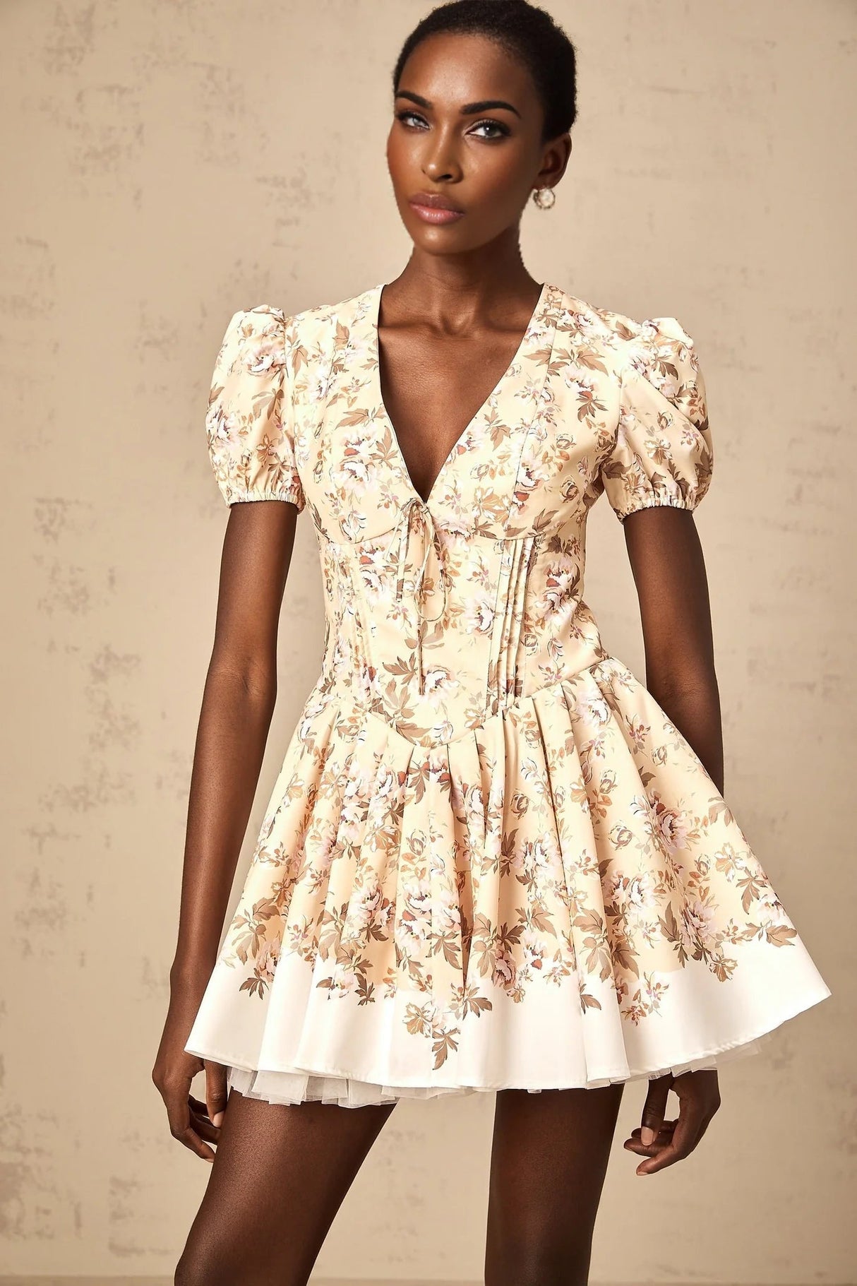 Fiona Mini Dress Yellow Floral Print Pleated