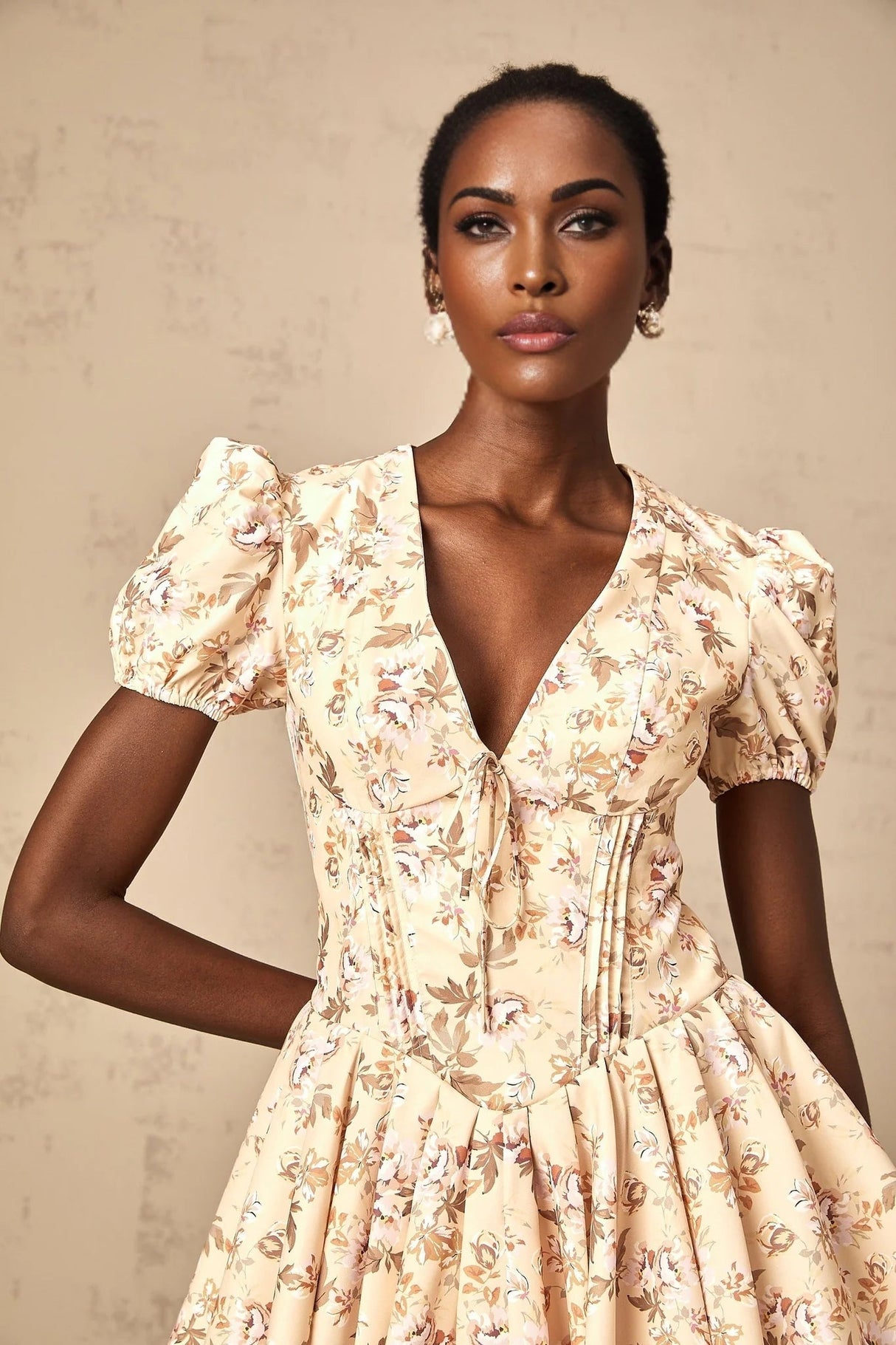 Fiona Mini Dress Yellow Floral Print Pleated