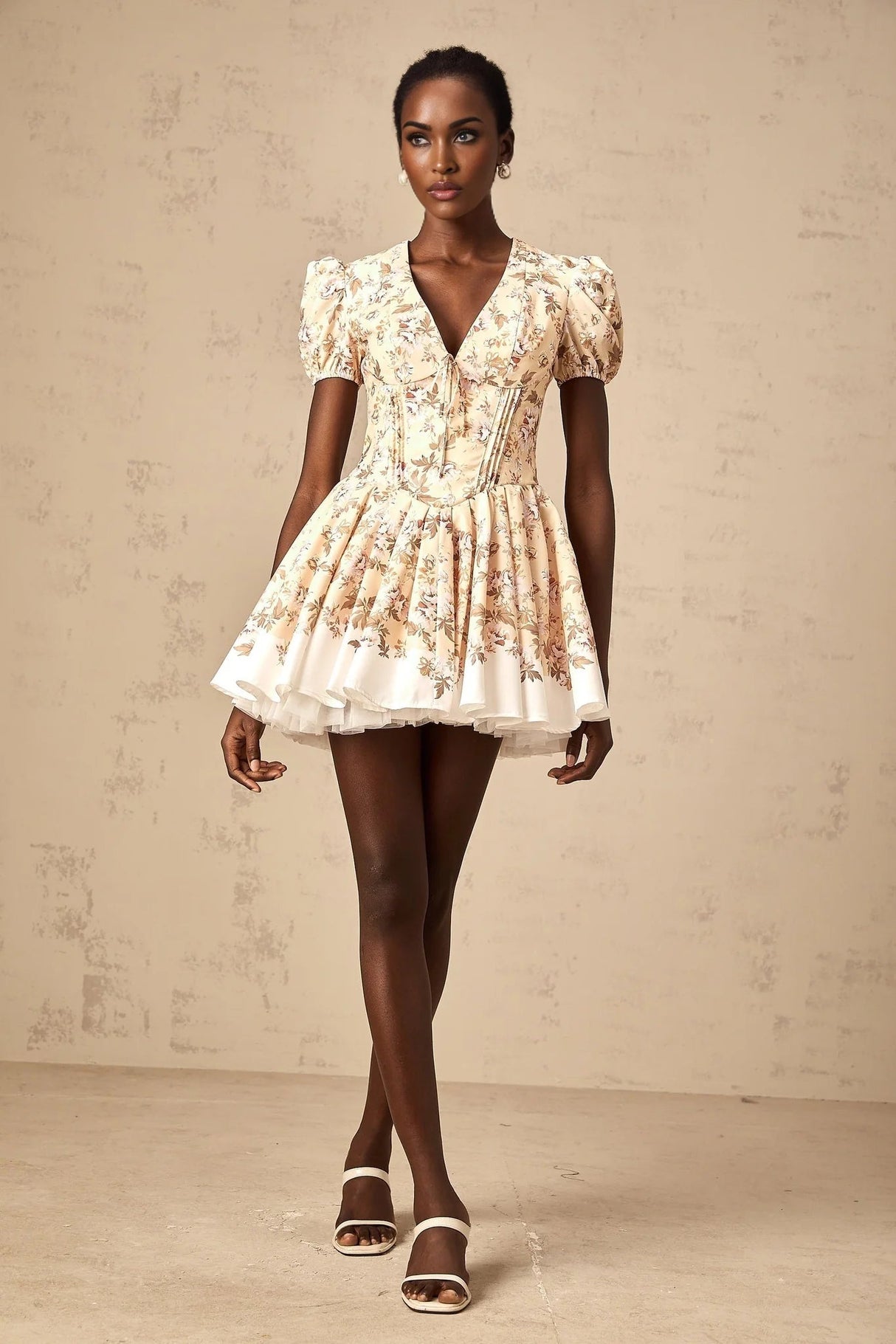 Fiona Mini Dress Yellow Floral Print Pleated