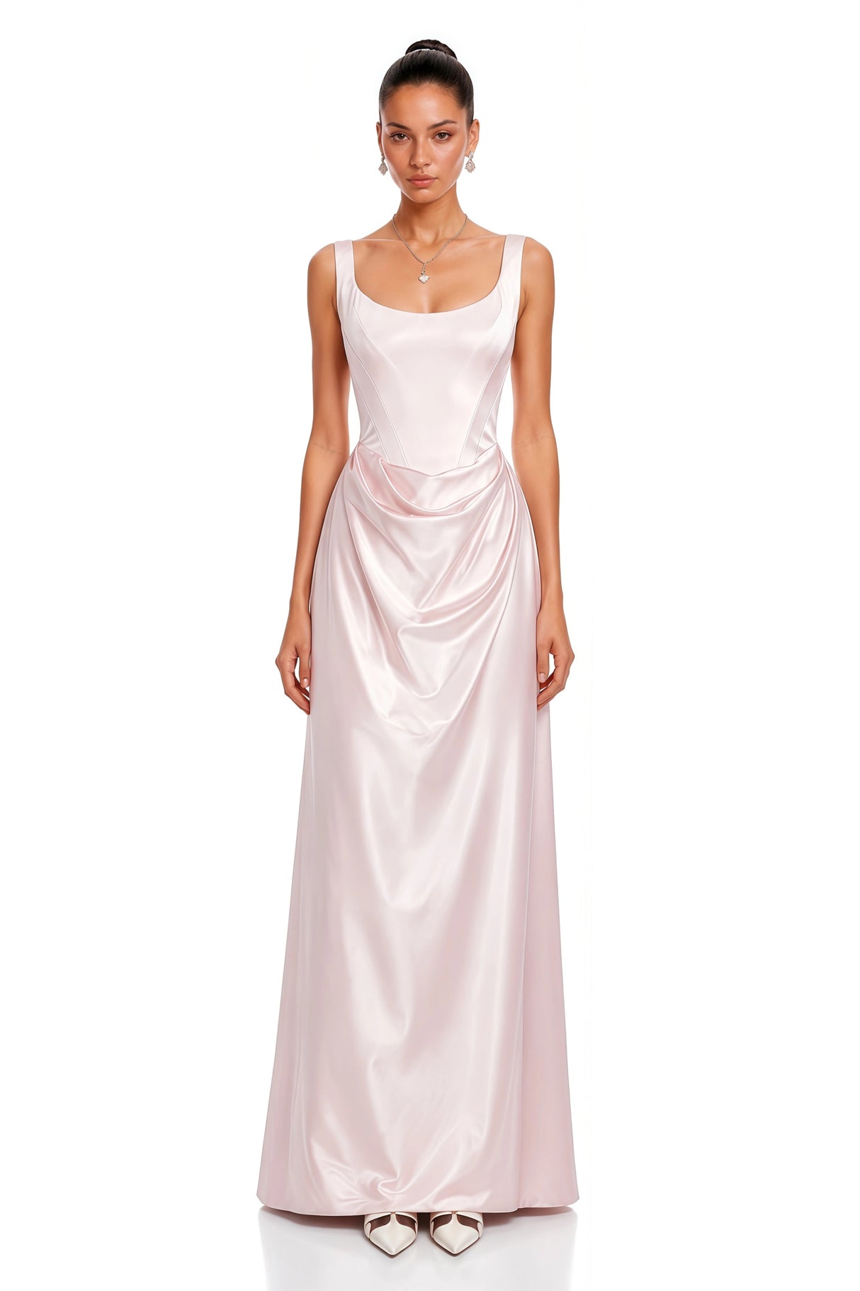 Fiona Pink Satin Square Neck Maxi Dress