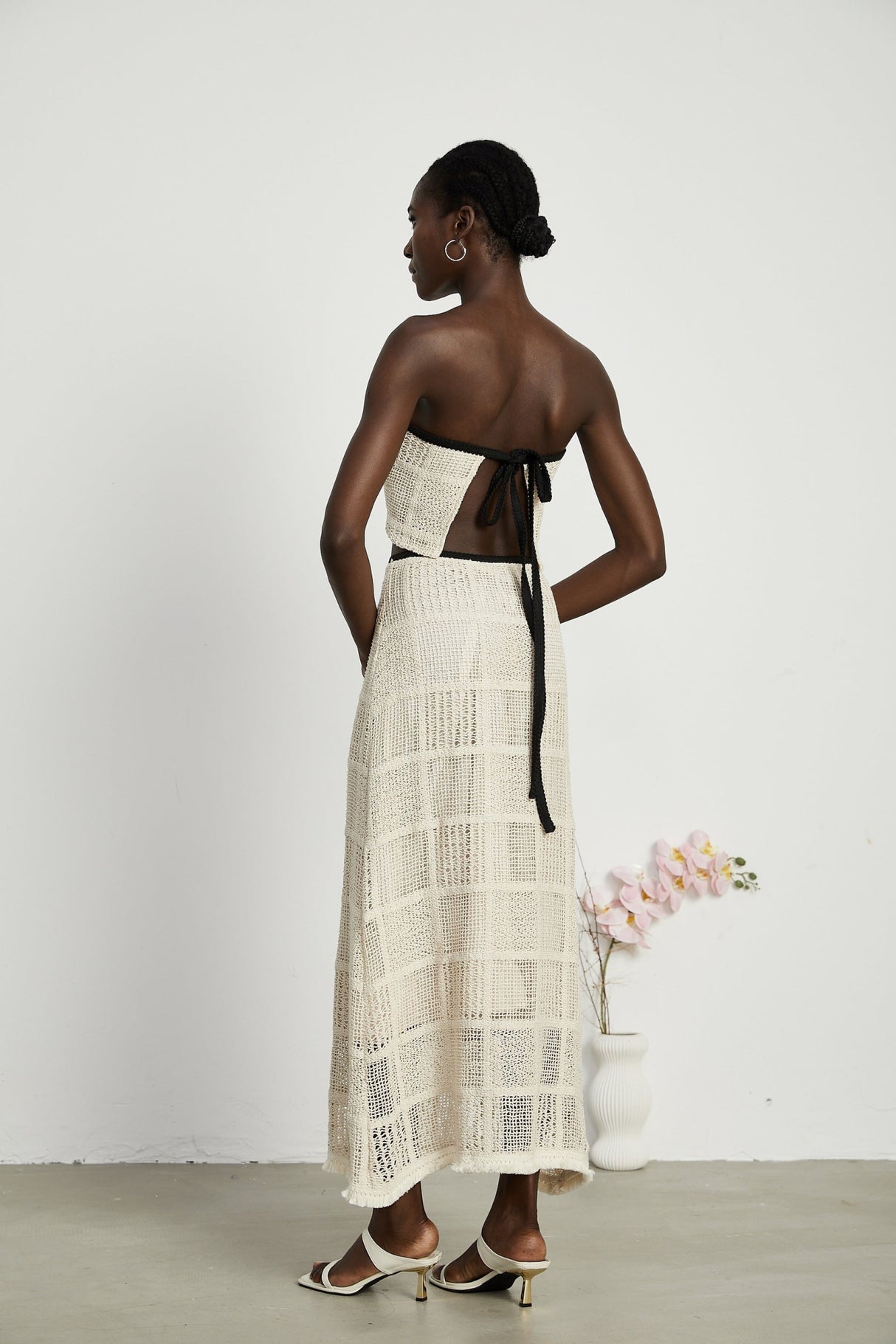 Fiona Top & Skirt Set - Off Shoulder - Stretch Knit - Cropped Top - Midi Length - Rear Tie - Side Zip