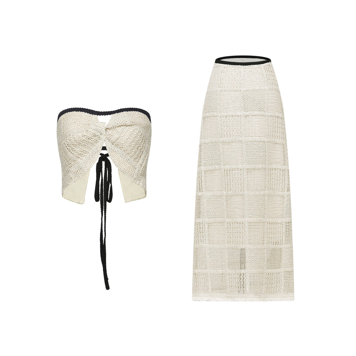 Fiona Top & Skirt Set - Off Shoulder - Stretch Knit - Cropped Top - Midi Length - Rear Tie - Side Zip