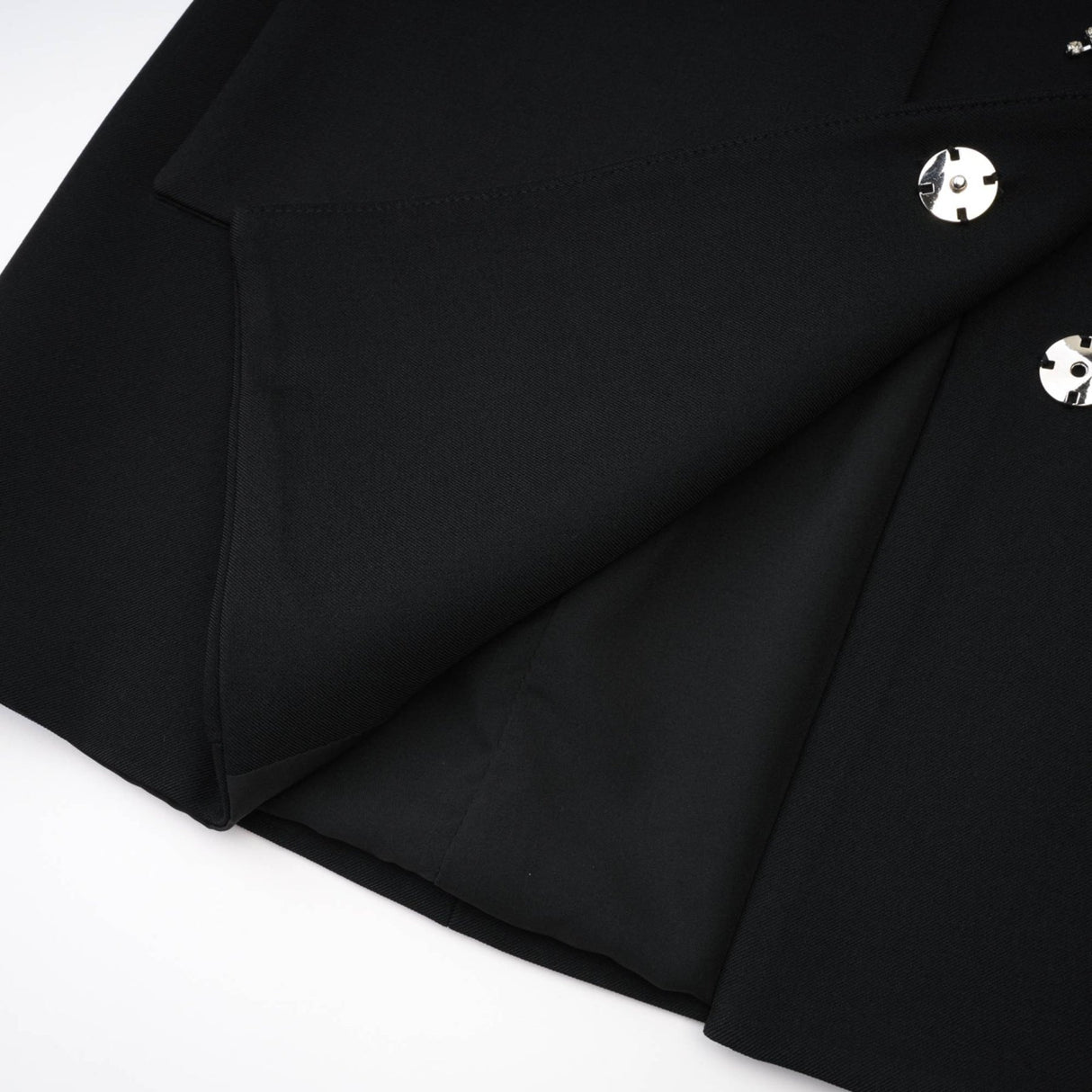 Fionnghuala Mini Dress - Button Detail Front - Long Sleeves - Square Neckline - Snap Button Closure