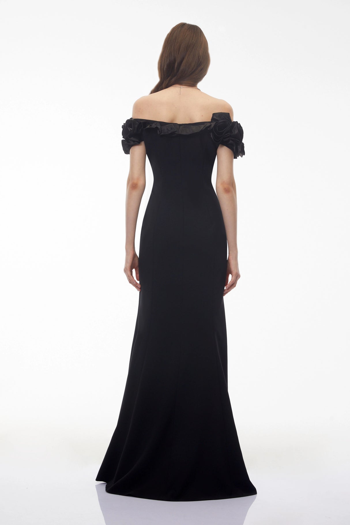 Fiorella Black Off Shoulder Maxi Dress with 3D Florals