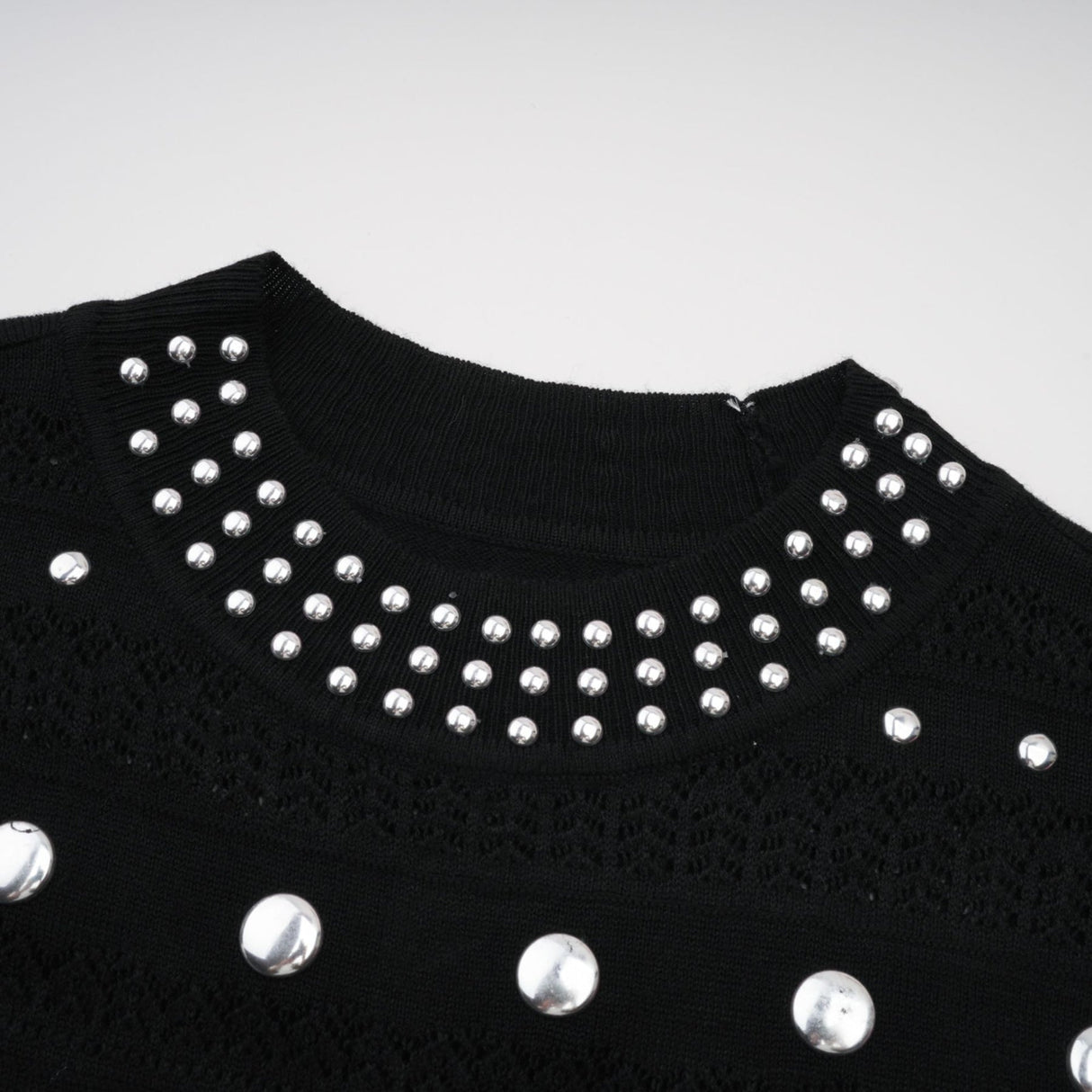 Fiorella Maxi Dress - Crochet Knit - Stud Embellishments - Ruffled Hem - Stretch Design