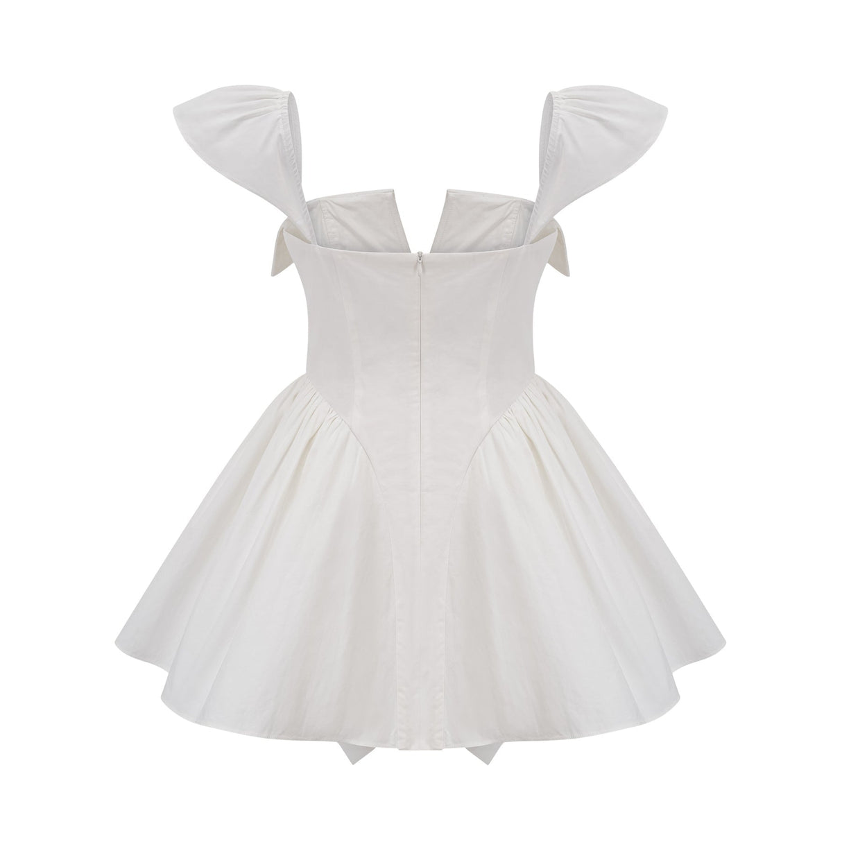 Fiorella Mini Dress - Folded Split Neck - Boned Bodice - Flared Skirt - Decorative Buttons - Rear Zip Fastening