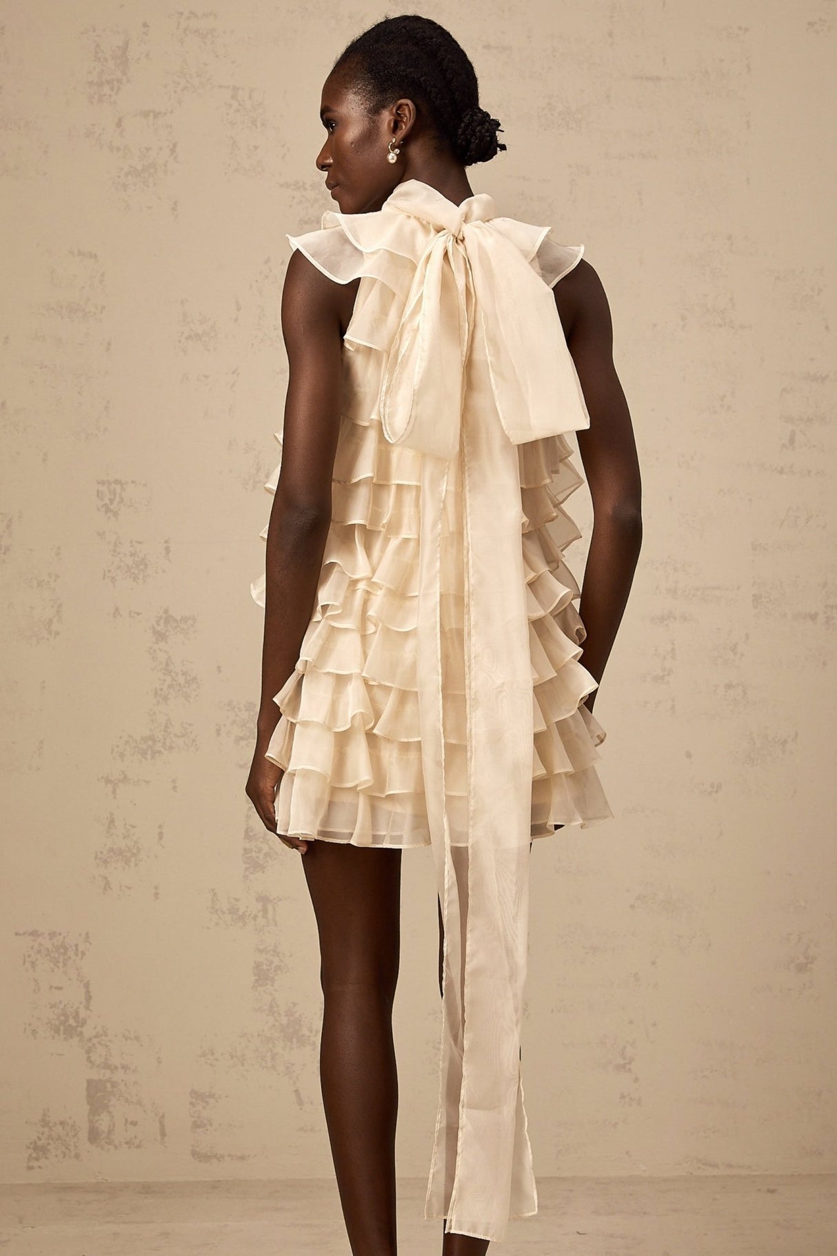 Fiorella Mini Dress - Sleeveless - Flounce Trim - Tiered Design - Self - tie Detail - Rear Zip Fastening