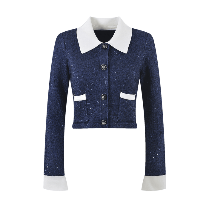 Fiorenza Jacket & Skirt - Lapels Design - Front Button Fastening - Knitted Construction - Stylish Front Button Decoration