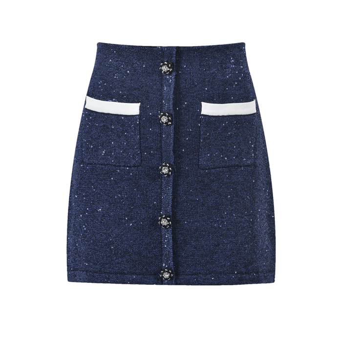 Fiorenza Jacket & Skirt - Lapels Design - Front Button Fastening - Knitted Construction - Stylish Front Button Decoration