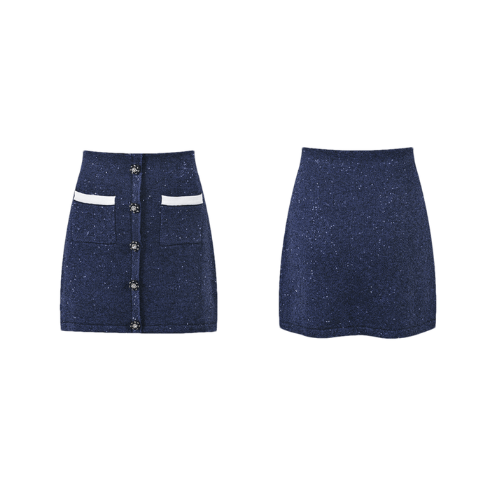 Fiorenza Jacket & Skirt - Lapels Design - Front Button Fastening - Knitted Construction - Stylish Front Button Decoration