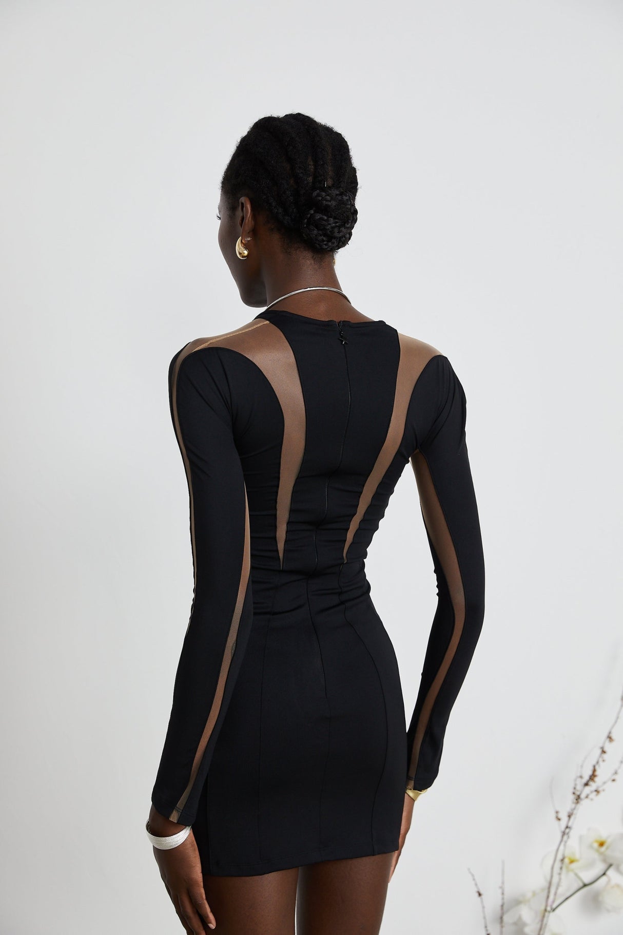 Fiorenza Mini Dress - Long Sleeve - Stretch Design - Mesh Panelling - Rear Zip Fastening