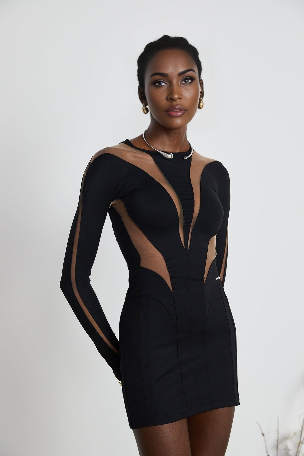 Fiorenza Mini Dress - Long Sleeve - Stretch Design - Mesh Panelling - Rear Zip Fastening