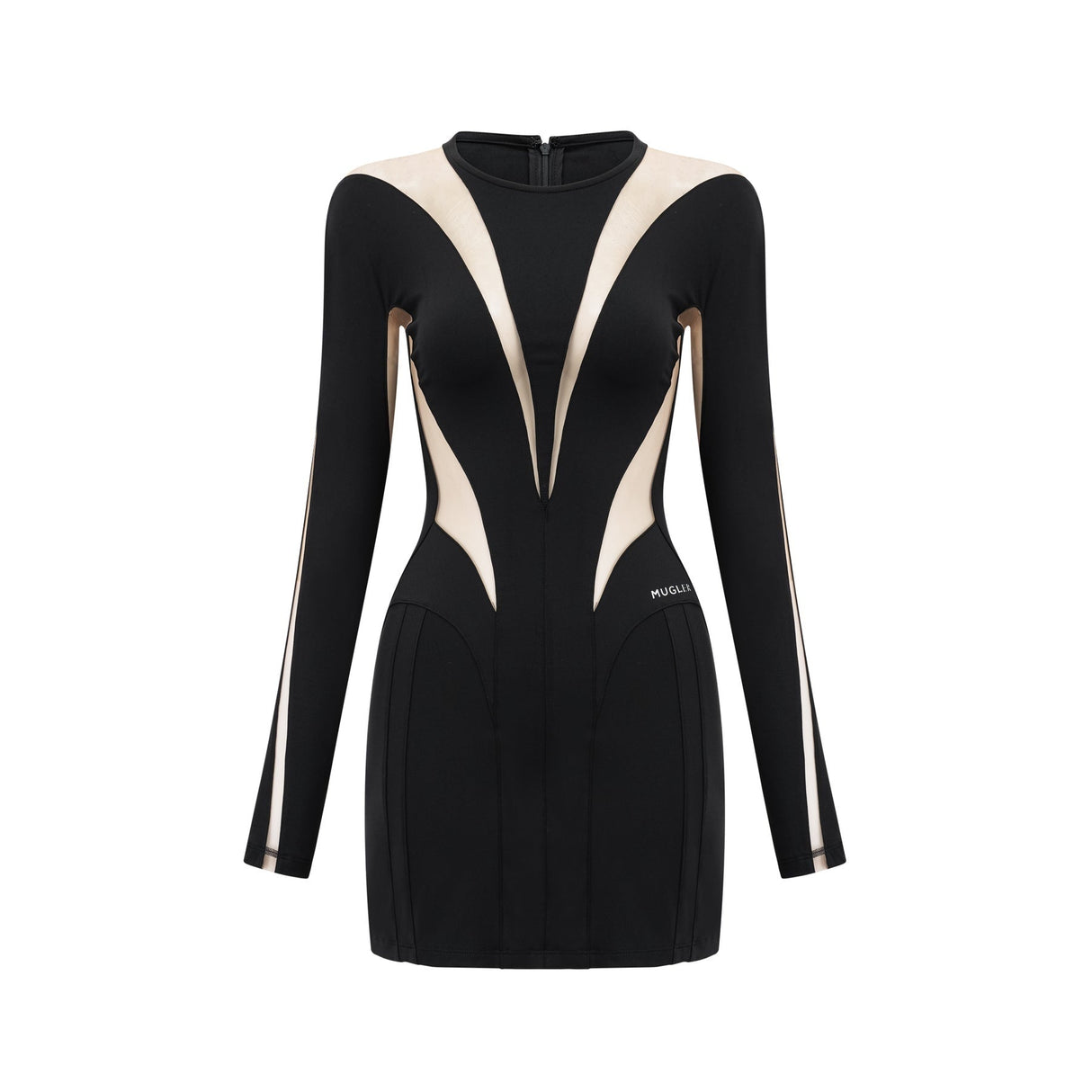 Fiorenza Mini Dress - Long Sleeve - Stretch Design - Mesh Panelling - Rear Zip Fastening