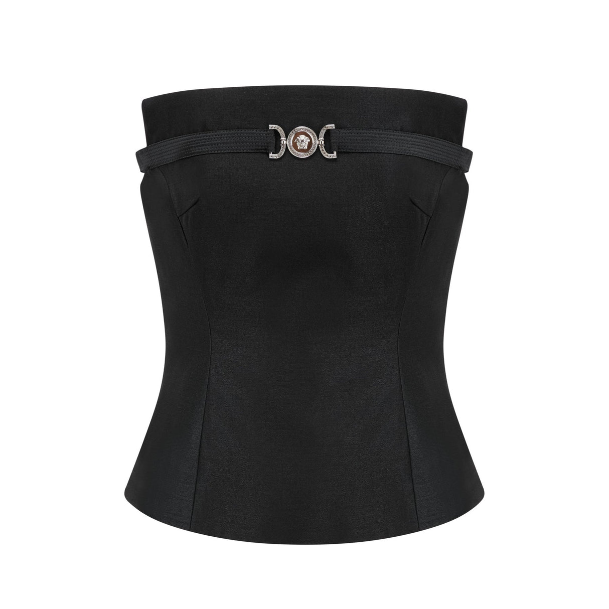 Fiorenza Skirt & Top Set - Sleeveless Off - The - Shoulder Design - Medusas Head Motif - High - Waisted Box - Pleat Skirt - Rear Zip Fastening