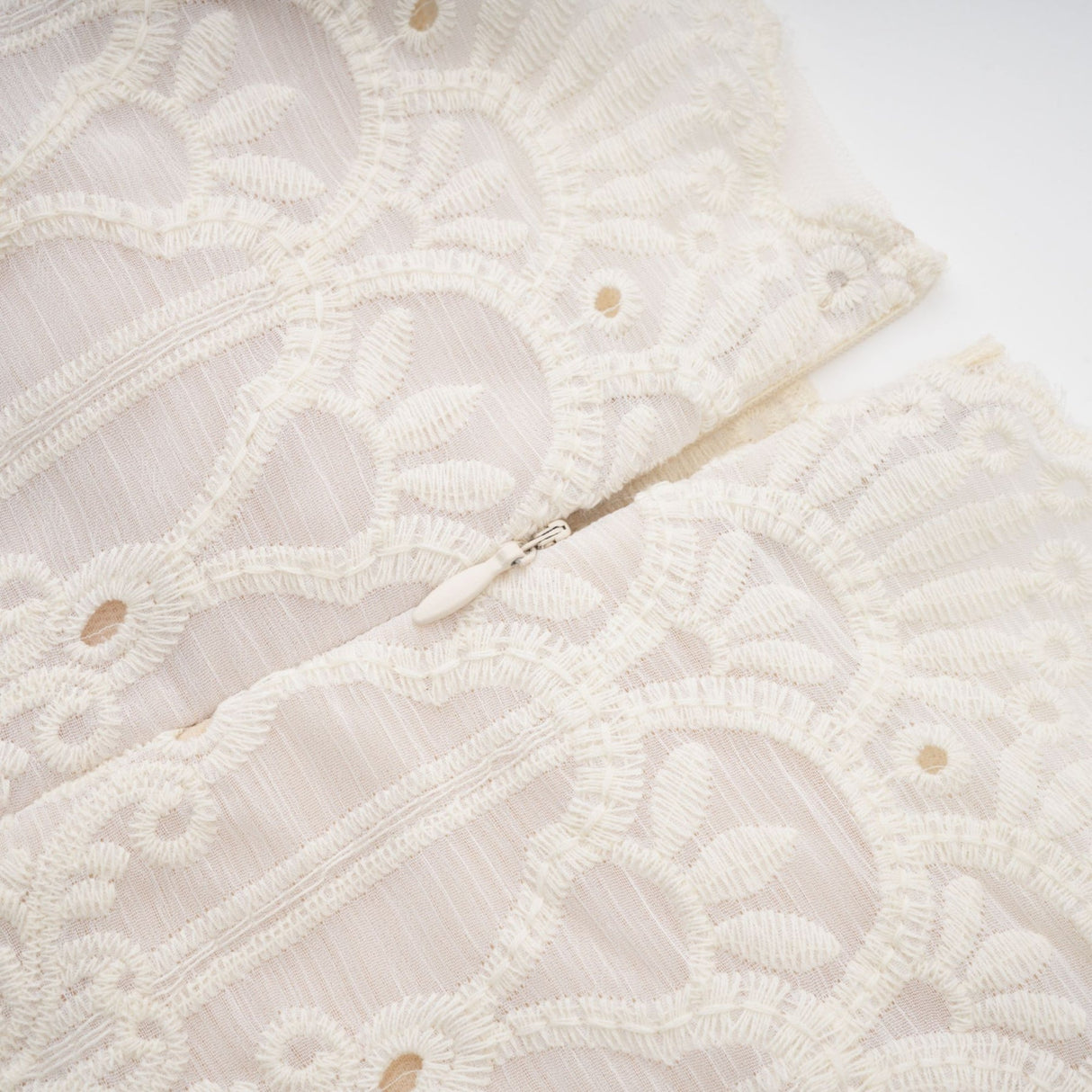 Fiorina Midi Dress - Faux - Pearl Embellishment - Cut - Out Design - Lace Trim - Flounce Hem - A - Line Fit