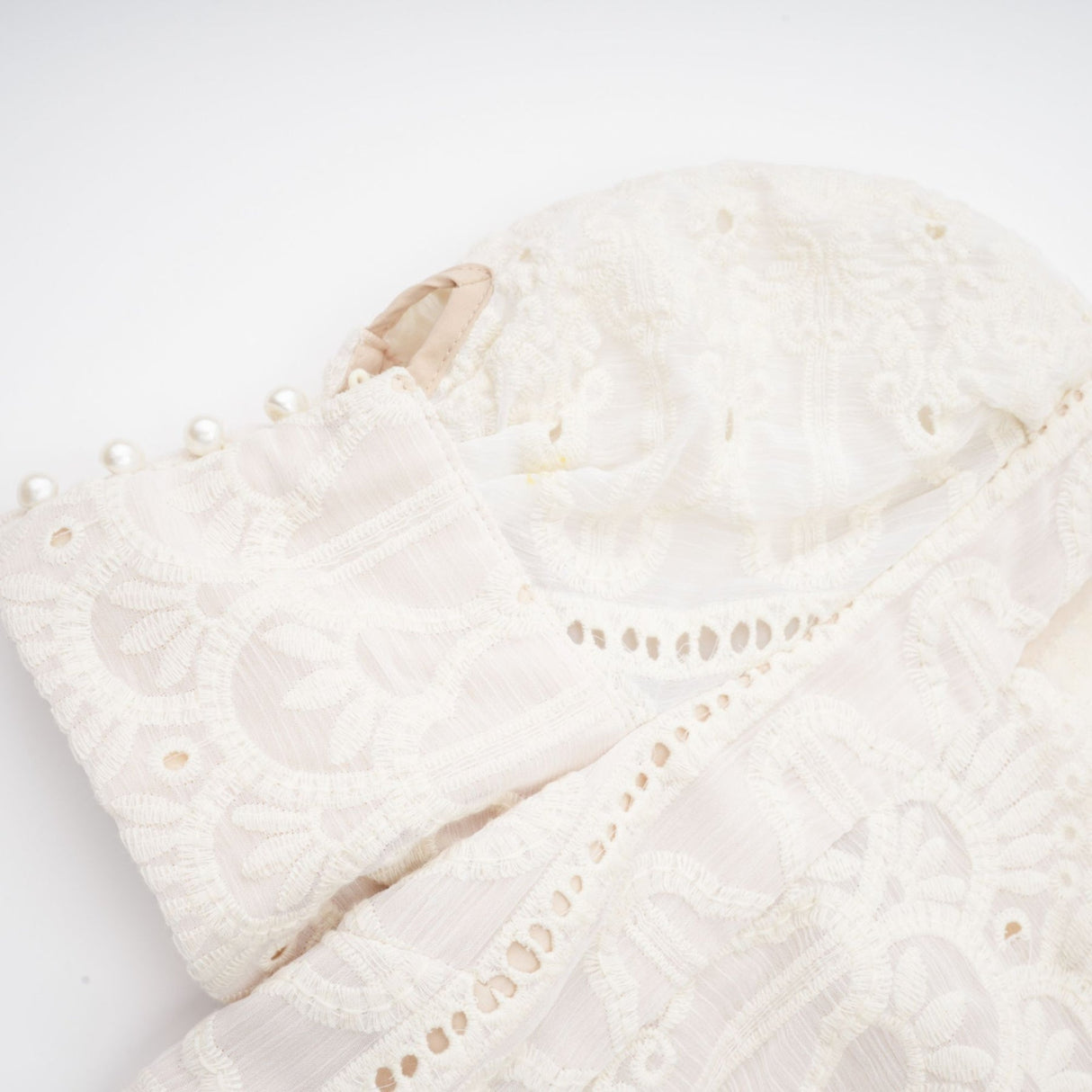 Fiorina Midi Dress - Faux - Pearl Embellishment - Cut - Out Design - Lace Trim - Flounce Hem - A - Line Fit