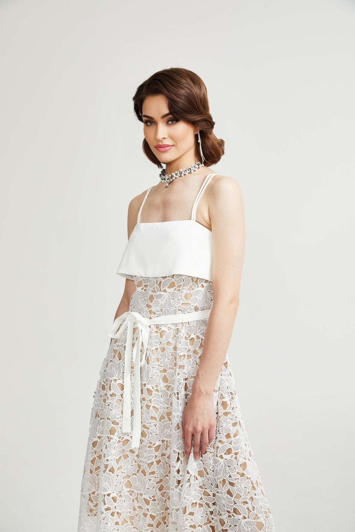 Fiorina Midi Dress - Sleeveless - Spaghetti Straps - Pierced Design - Tie Fastening