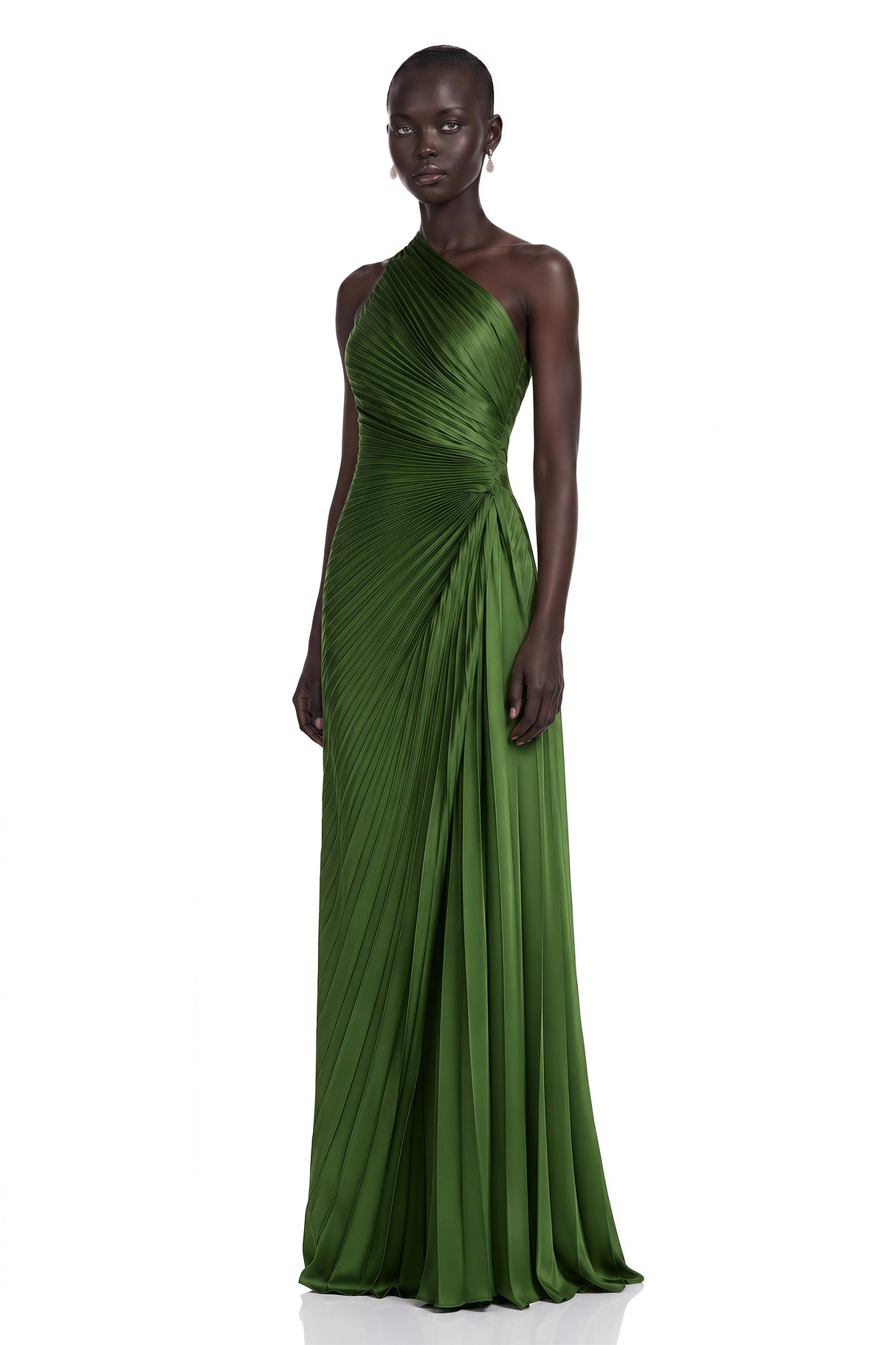 Firoozeh Emerald Green One Shoulder Pleated Maxi Dress