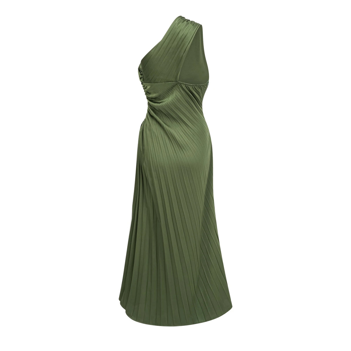 Firoozeh Emerald Green One Shoulder Pleated Maxi Dress