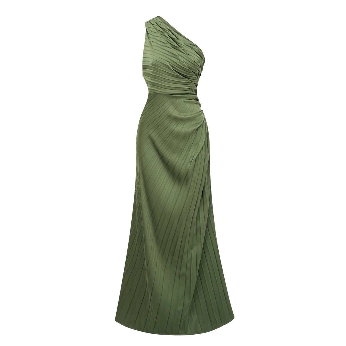 Firoozeh Emerald Green One Shoulder Pleated Maxi Dress