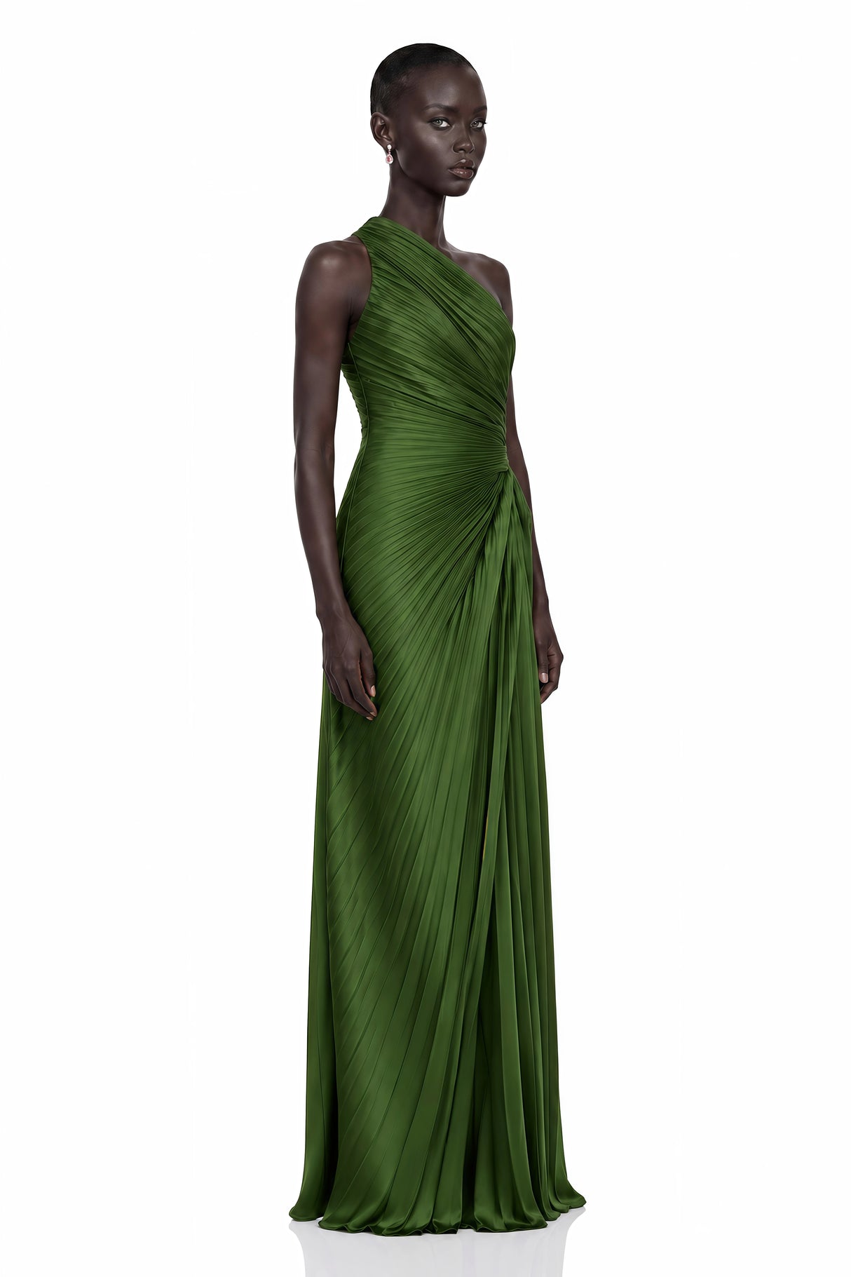 Firoozeh Emerald Green One Shoulder Pleated Maxi Dress