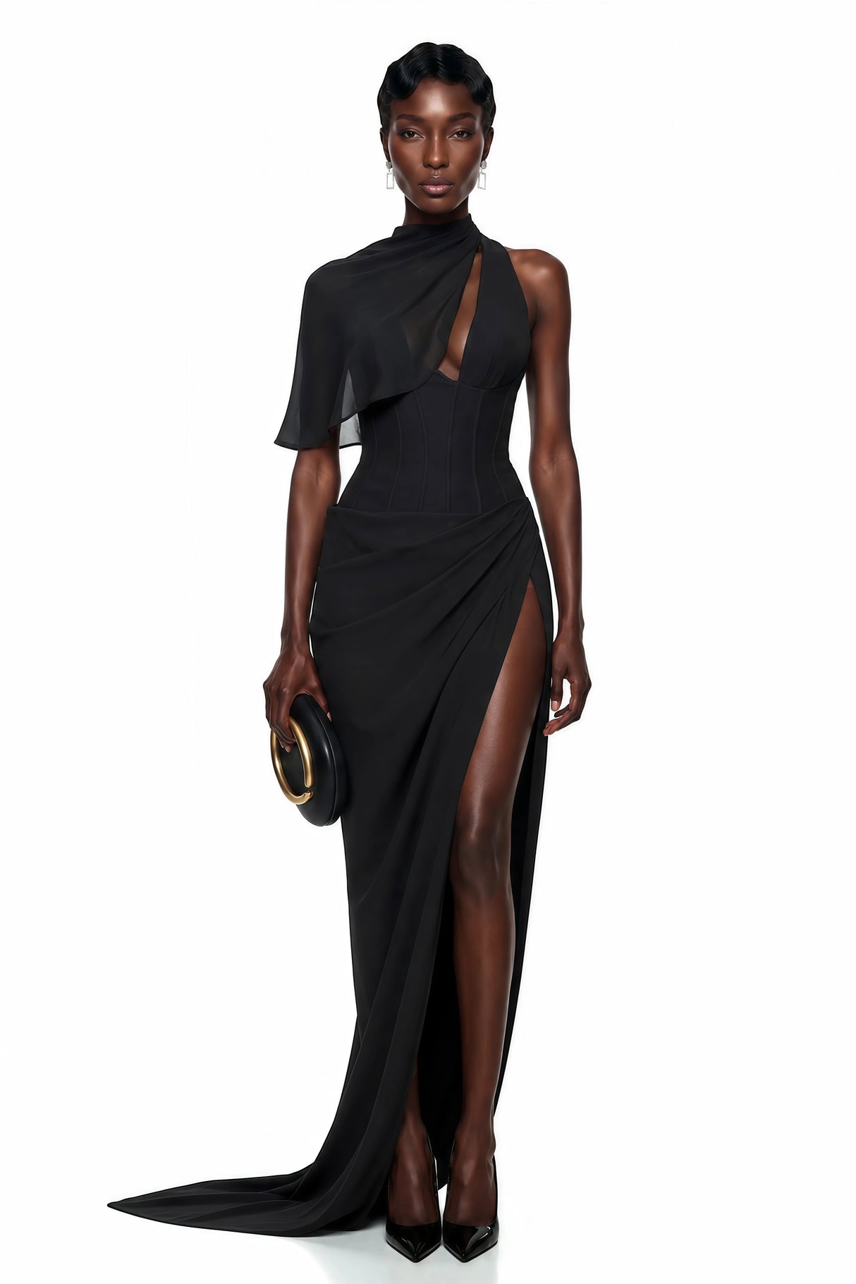 Firuze Black Asymmetrical Bodycon Maxi Dress