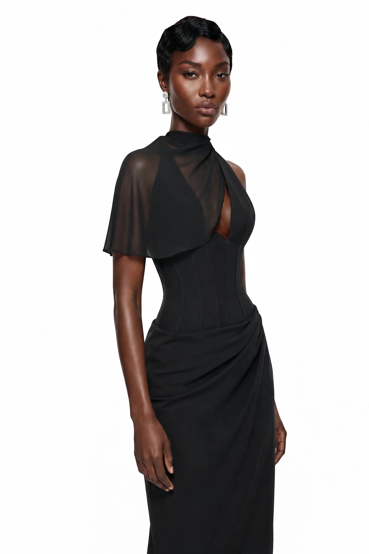 Firuze Black Asymmetrical Bodycon Maxi Dress