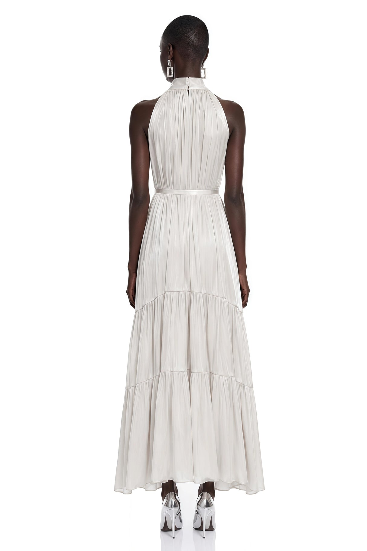 Firuze Ivory Pleated Tiered Maxi Dress