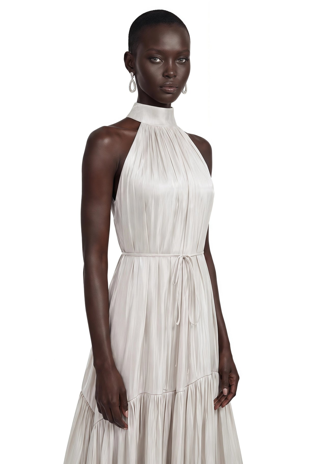 Firuze Ivory Pleated Tiered Maxi Dress