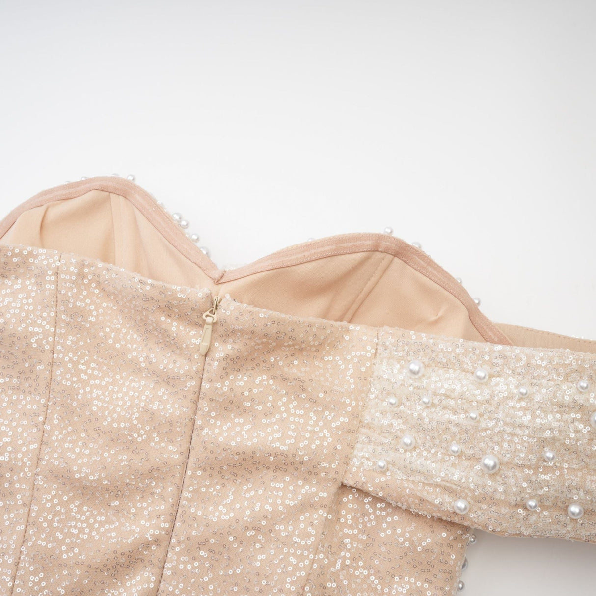 Flavia Maxi Dress - Off the Shoulder - Layered Design - Sequin & Pearl Embellishment - Rear Zip Fastening