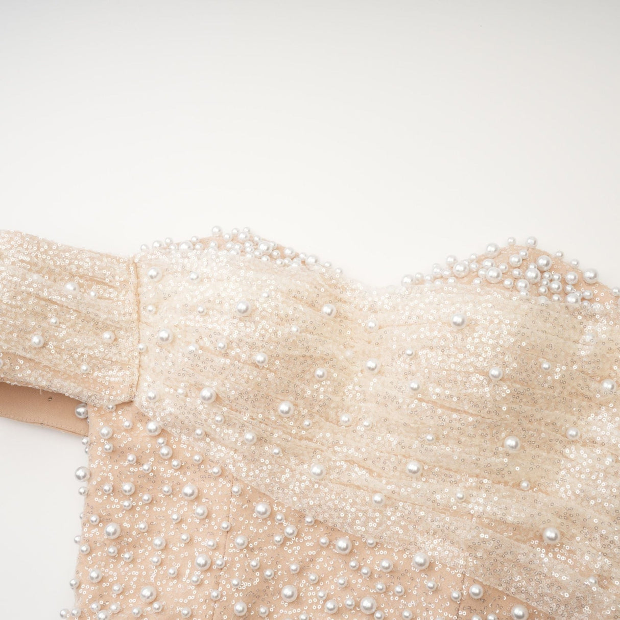 Flavia Maxi Dress - Off the Shoulder - Layered Design - Sequin & Pearl Embellishment - Rear Zip Fastening