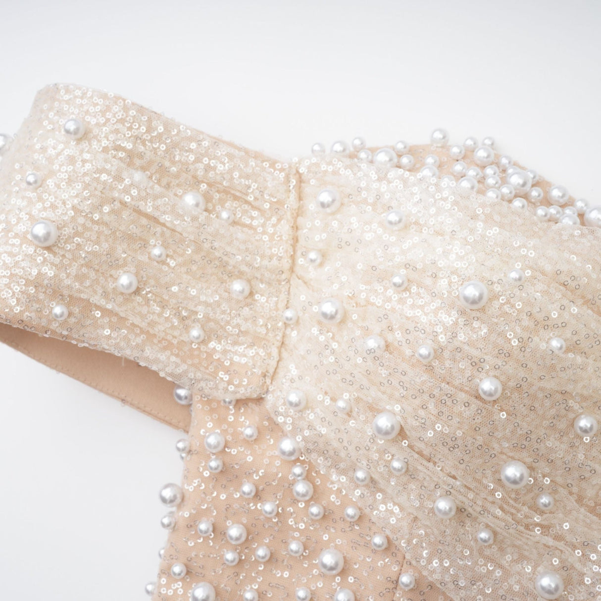 Flavia Maxi Dress - Off the Shoulder - Layered Design - Sequin & Pearl Embellishment - Rear Zip Fastening