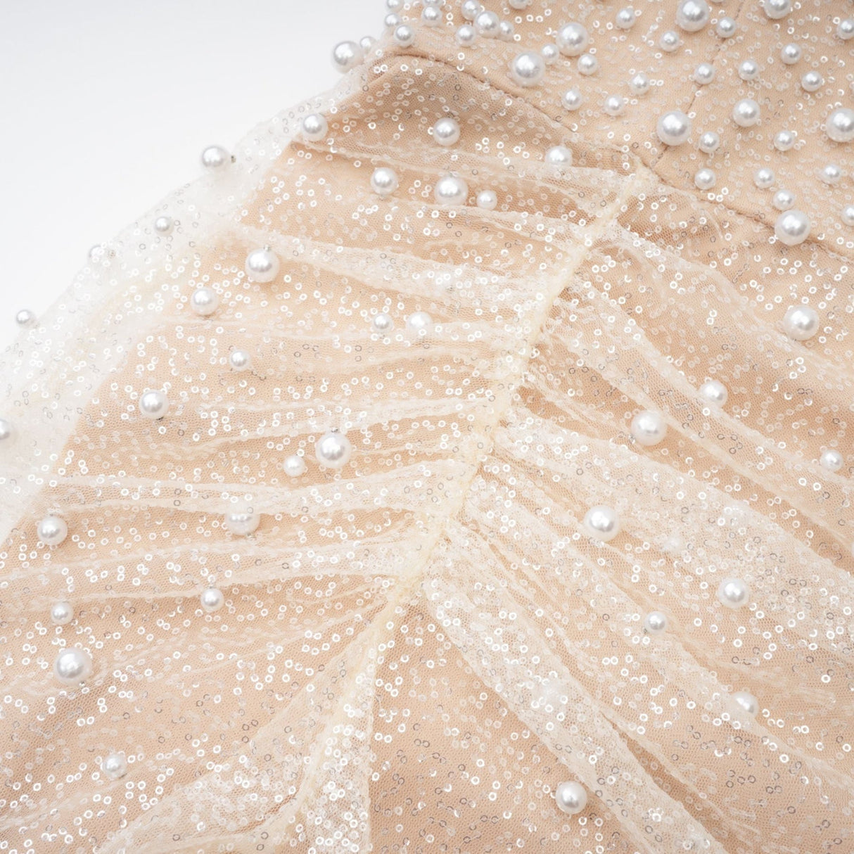 Flavia Maxi Dress - Off the Shoulder - Layered Design - Sequin & Pearl Embellishment - Rear Zip Fastening