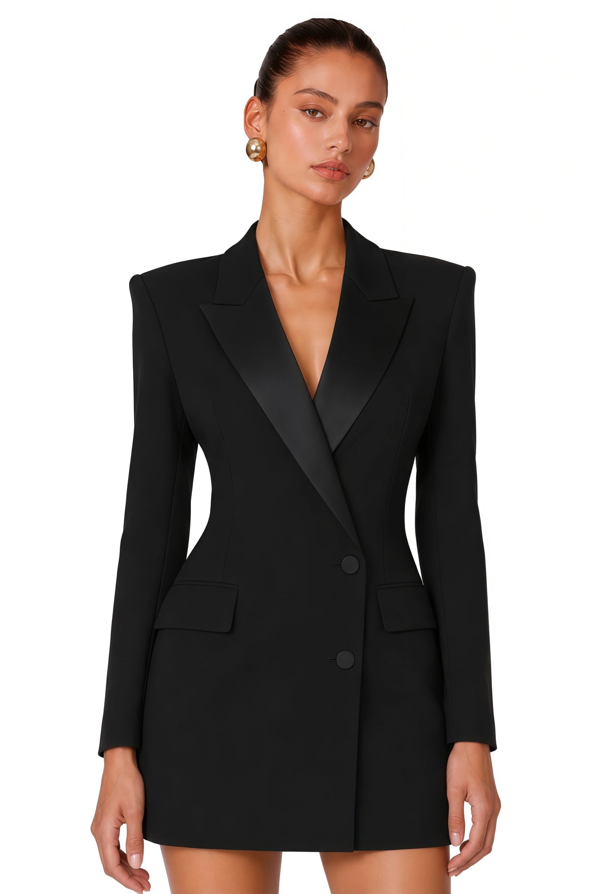 Fleur Black Blazer Mini Dress with Satin Panels