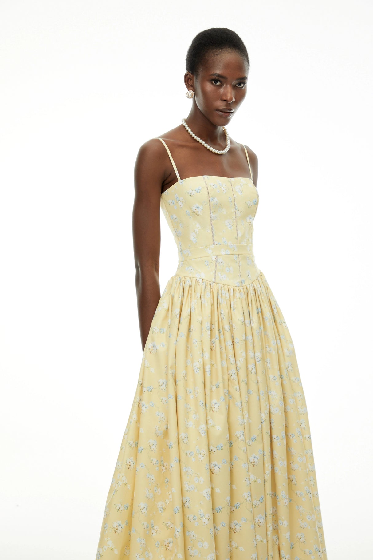 Fleur Yellow Floral Print Midi Dress