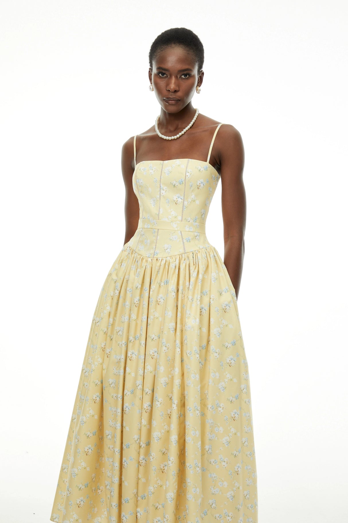 Fleur Yellow Floral Print Midi Dress
